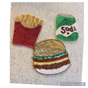 NEW WORLD MARKET JUNK FOOD BEADED SEQUIN COASTERS SET OF 3